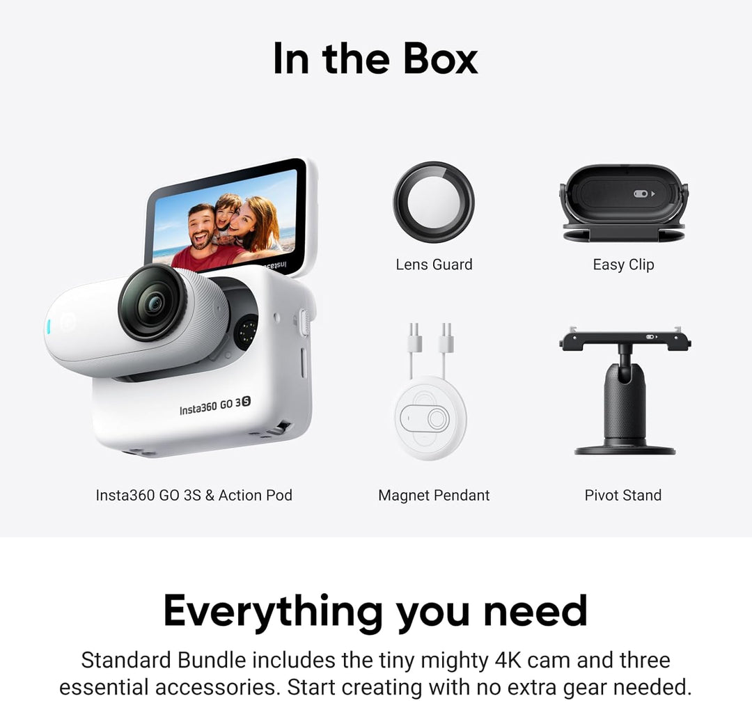 Insta360 GO 3S 64 GB Polarweiss - Tragbare 4K Mini-Kamera, Freihand-POVs, Überall anbringbar, Stabil