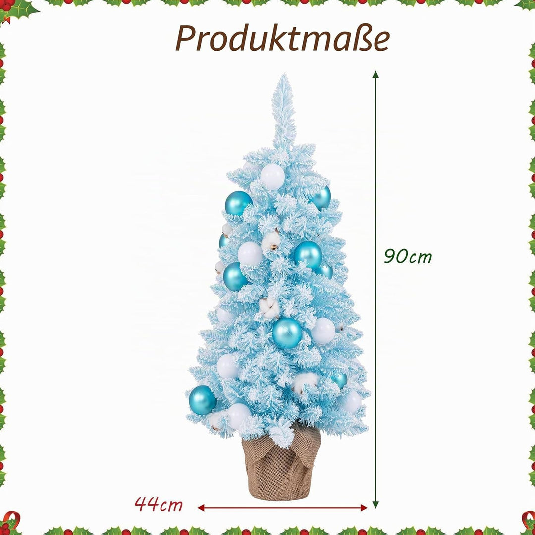 KOMFOTTEU 90 cm Künstlicher Weihnachtsbaum, Tisch Christbaum mit 24 dekorativen Kugelornamenten & 12
