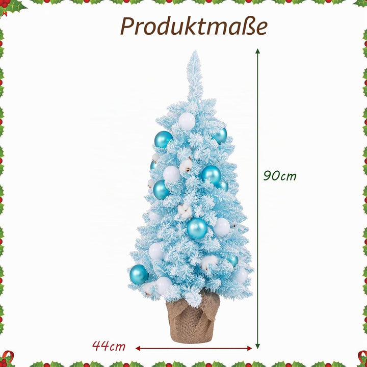 KOMFOTTEU 90 cm Künstlicher Weihnachtsbaum, Tisch Christbaum mit 24 dekorativen Kugelornamenten & 12