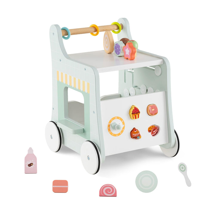 DREAMADE Lauflernwagen Holz, 6-in-1 hölzerne Lauflernhilfe, Baby Walker mit Blöcken & Zubehör, Lernl
