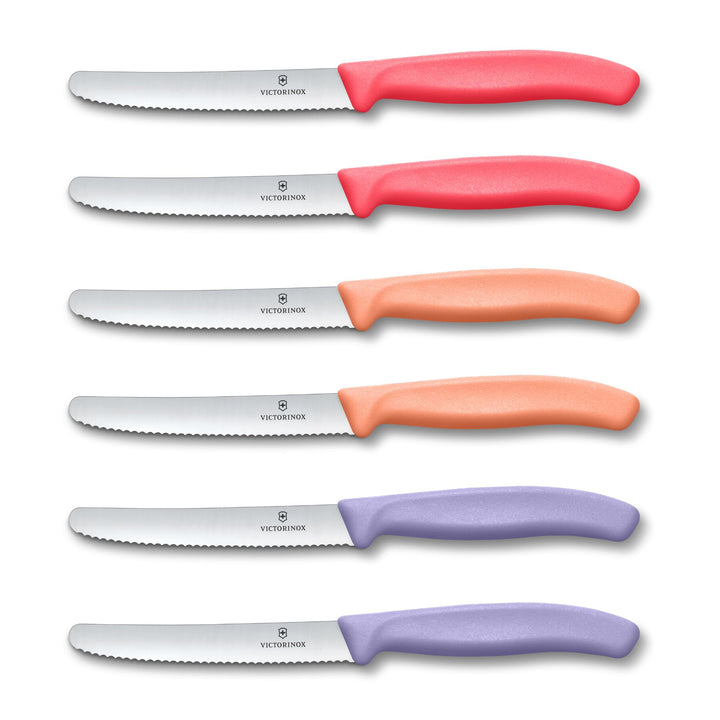Victorinox Swiss Classic, Frühstücksmesser, Brötchenmesser Set, 6teilig, Scharfe Klinge, Wellenschli