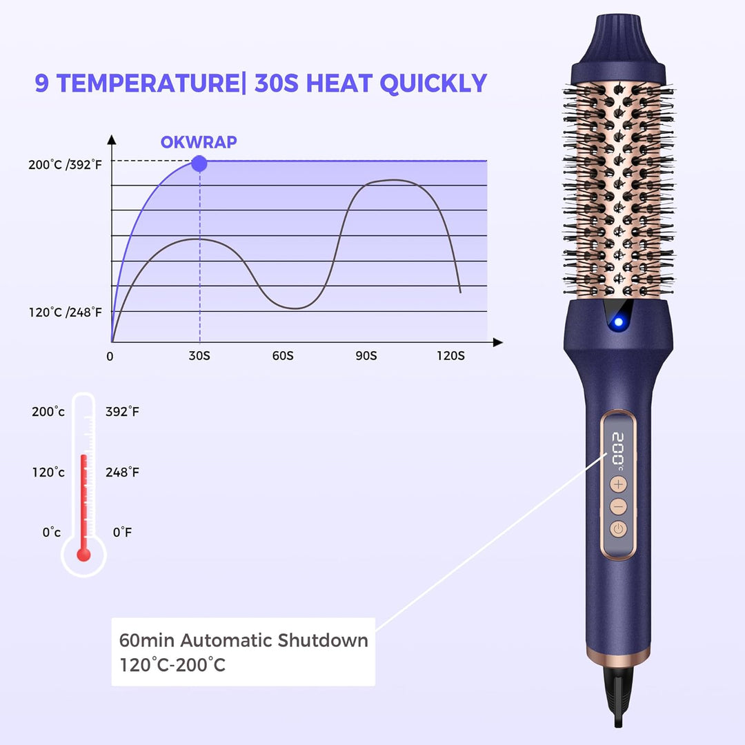 Thermal Brush, 3 en 1 Thermobürste Rundbürste, LED Hot Brush Rundbürste, Locken Bürste mit 120–200 ℃