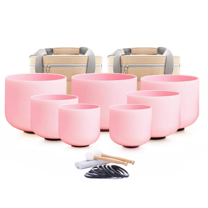 Hye-eun 7-teilig Kristall Klangschalen 432 Hz Rosa Quarzkristall Klangschale Set 7zoll-12zoll(17,8-3