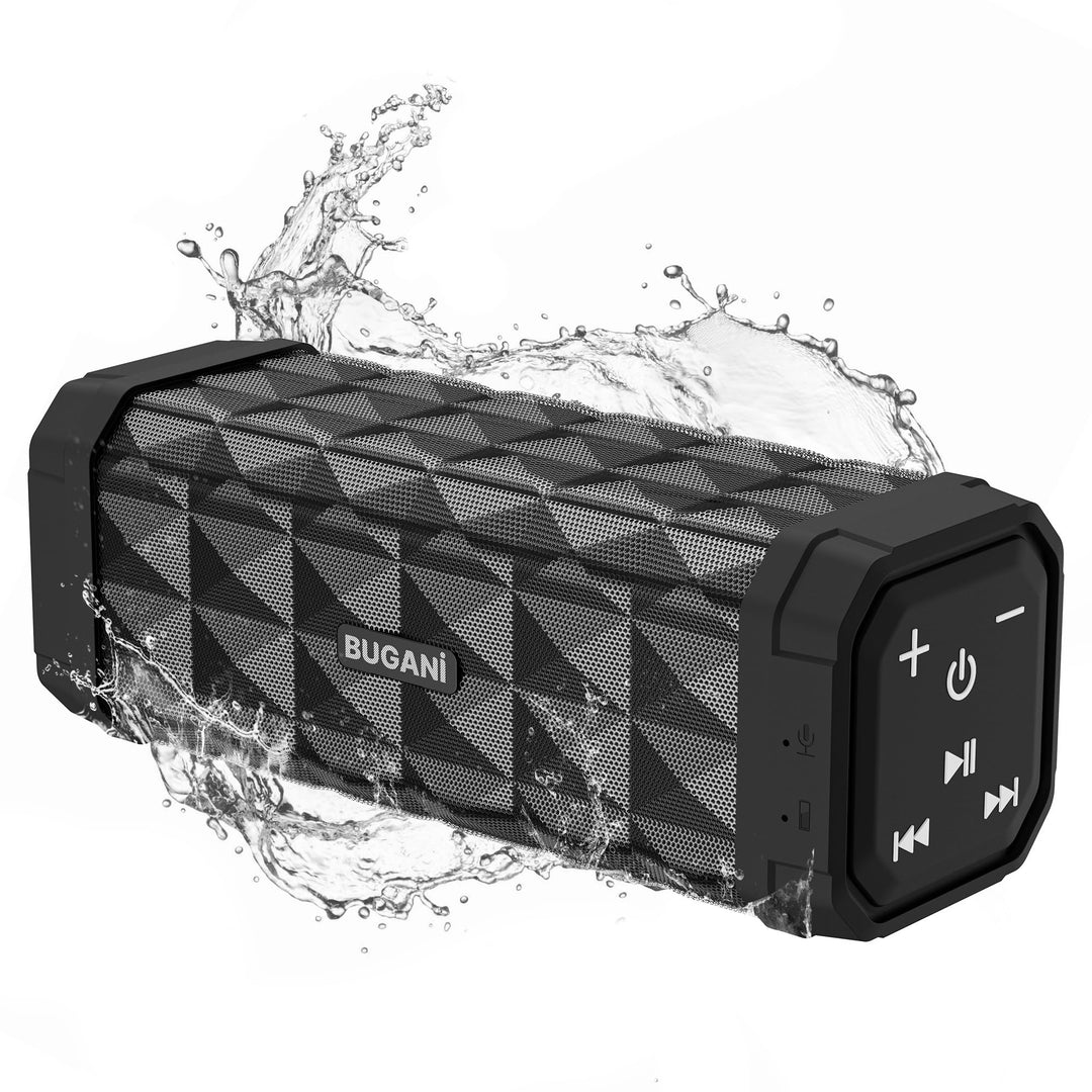 BUGANI Bluetooth Lautsprecher, Musikbox Bluetooth mit 5.4, 24H Stunden Akku, Bass-Treibern, IPX5 Was
