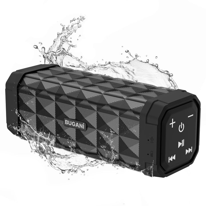 BUGANI Bluetooth Lautsprecher, Musikbox Bluetooth mit 5.4, 24H Stunden Akku, Bass-Treibern, IPX5 Was