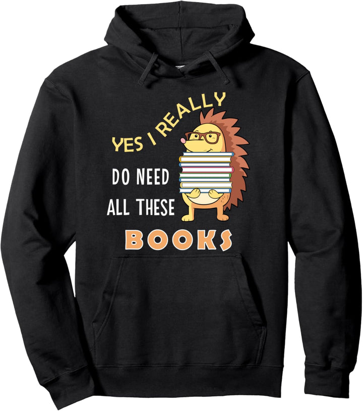 Hedgehog Book Lovers Funny Reading Books Library Literacy Pullover Hoodie