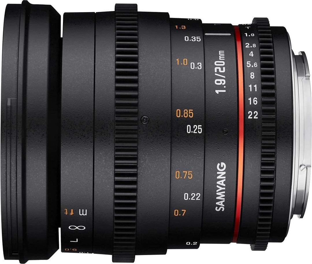 SAMYANG 13020T1.9CM 20mm T1.9 VDSLR ED AS UMC Objektiv für Anschluss Canon M schwarz, Canon M