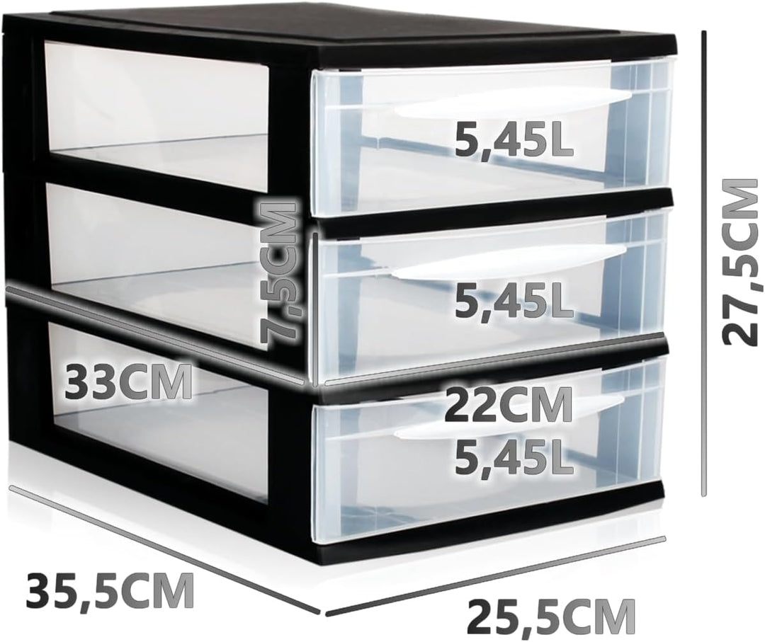 Schubladenbox A4 Schubladenschrank Kunststoff Schreibtisch Organizer mit 3 transparenten Schubladen