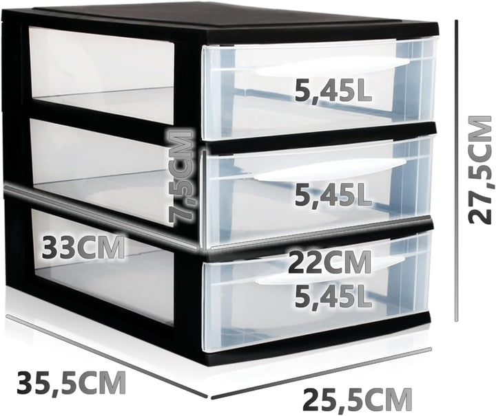 Schubladenbox A4 Schubladenschrank Kunststoff Schreibtisch Organizer mit 3 transparenten Schubladen