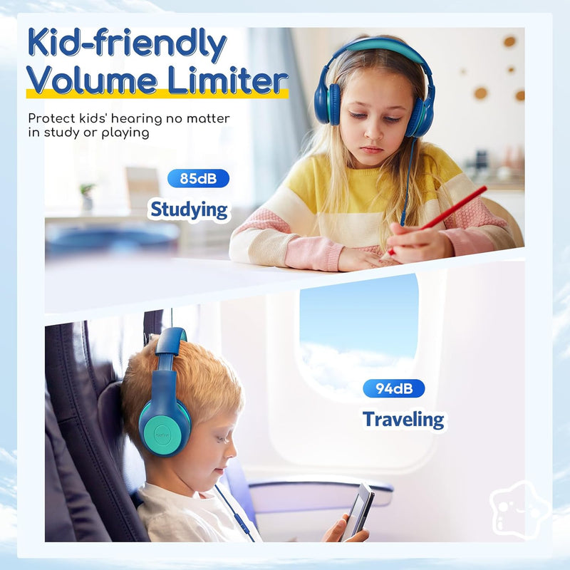 EarFun Kinder Kopfhörer, Kopfhörer Kinder mit USB-C Kabel, 85/94dB Lautstärkenbegrenzer, Faltbare, E