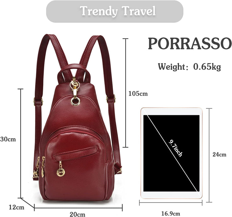 PORRASSO Damen Brusttasche Klein Rucksack Mode Sling Bag Frauen Schultertasche Wasserdicht PU Leder