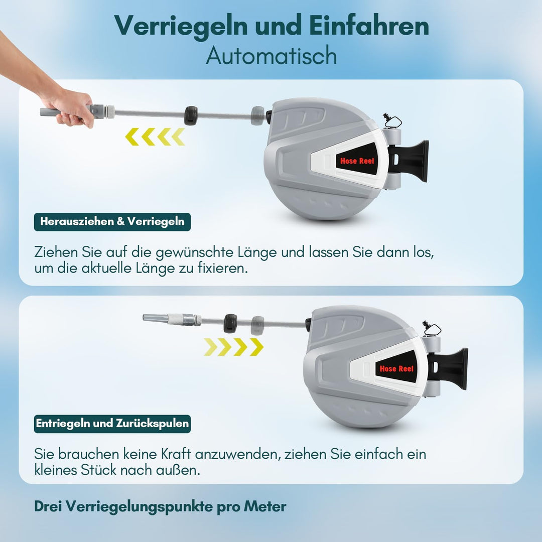 Schlauchtrommel Schlauchbox 20+2m, Automatik Schlauchaufroller,Wand-Schlauchbox mit Handbrause Garte