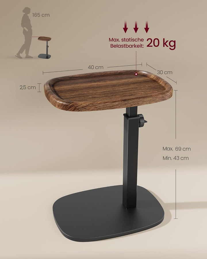VASAGLE Beistelltisch C-Form, Sofatisch, Couchtisch für kleine Räume, Wohnzimmertisch höhenverstellb