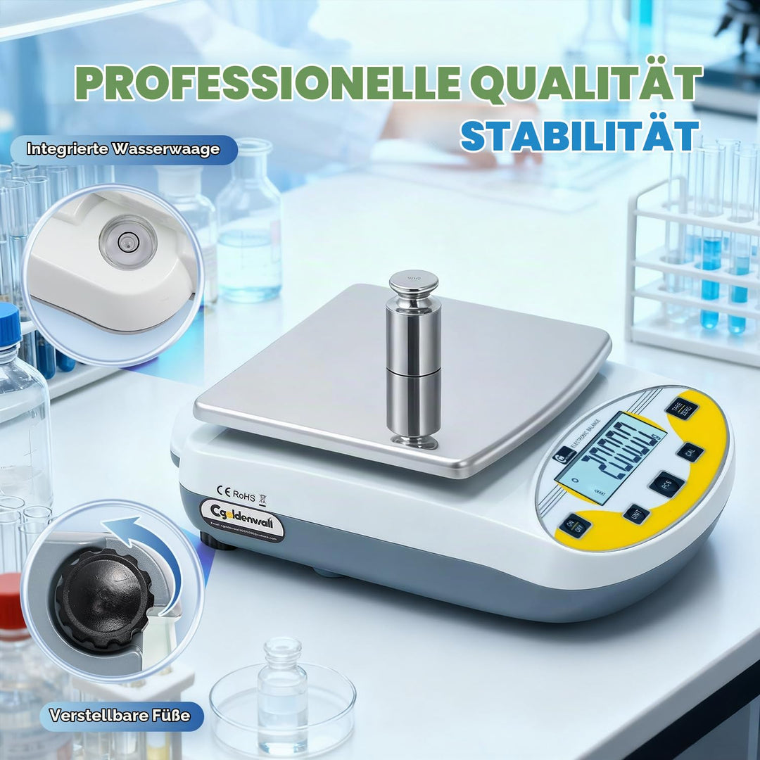 CGOLDENWALL Laborwaage durch Präzise Kalibrierung mit 5000g,0.01g Genauigkeit Digitale Analytische E
