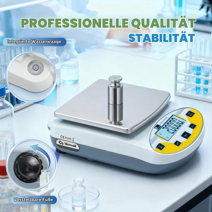 CGOLDENWALL Laborwaage durch Präzise Kalibrierung mit 5000g,0.01g Genauigkeit Digitale Analytische E