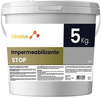 h2oplus Wasserdichte Beschichtung STOP 5Kg Grau · Elastische Imprägnierfarbe für Terassen, Balkone ·