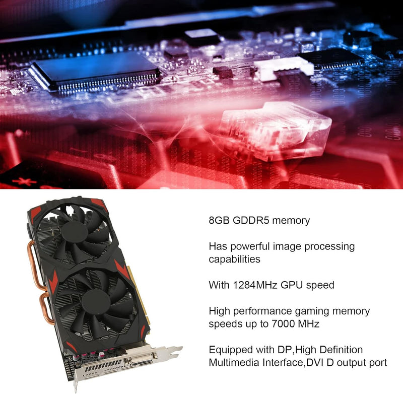 Elprico RX 580 Grafikkarte, 8 GB GDDR5 256 Bit Videospielgrafik GPU Gaming Mining Card für Gaming PC