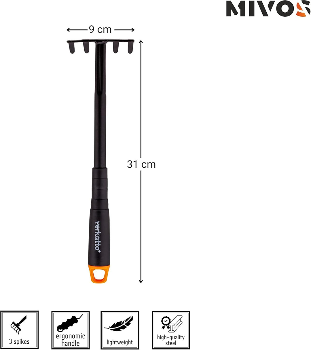 MIVOS 3-TLG Gartengeräte Set für Gartenpflege aus Stahl - Gartenwerkzeug Set mit Blumenkelle Handrec