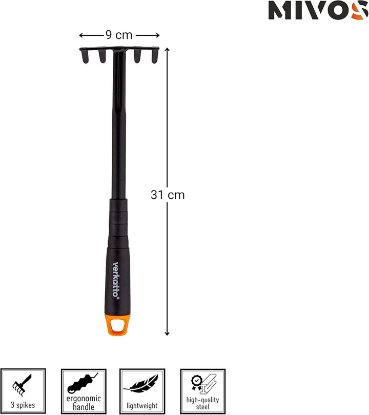 MIVOS 3-TLG Gartengeräte Set für Gartenpflege aus Stahl - Gartenwerkzeug Set mit Blumenkelle Handrec