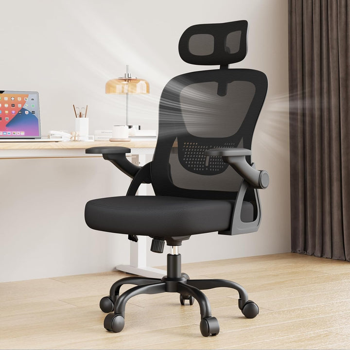 naspaluro Ergonomischer Schreibtischstuhl, Bürostuhl mit Kopfstütze/Hochklappbaren Armlehnen, Atmung