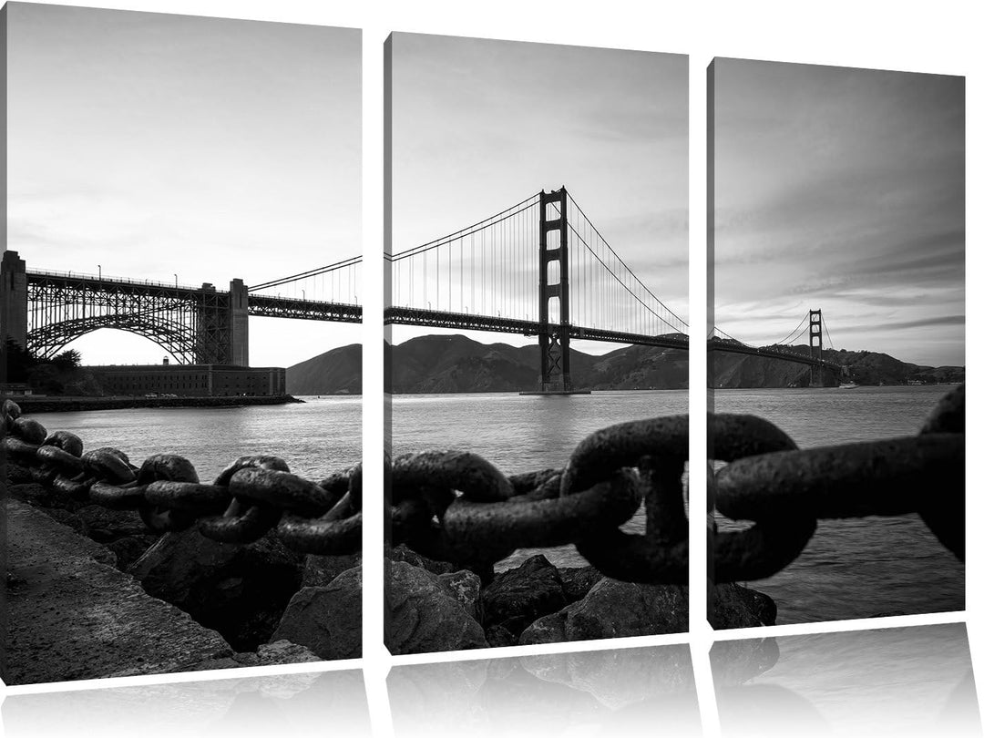 Pixxprint Golden Gate Bridge / 3-Teilig/Gesamtmass 120cm Leinwandbild bespannt auf Holzrahmen/Wandbi