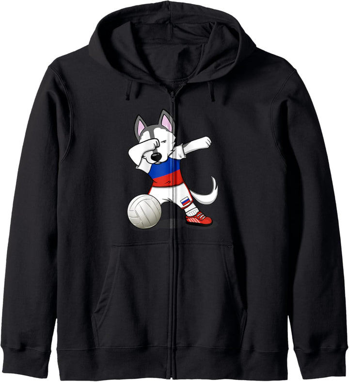 Dabbing Husky Russland Volleyball-Fans Trikot – russische Flagge Kapuzenjacke