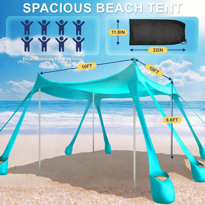 Strandzelt UPF 50+ 3 x 3m Pop-Up Strandvordach für Campingausflüge &amp; Angeln | Wasserabweisende Besch