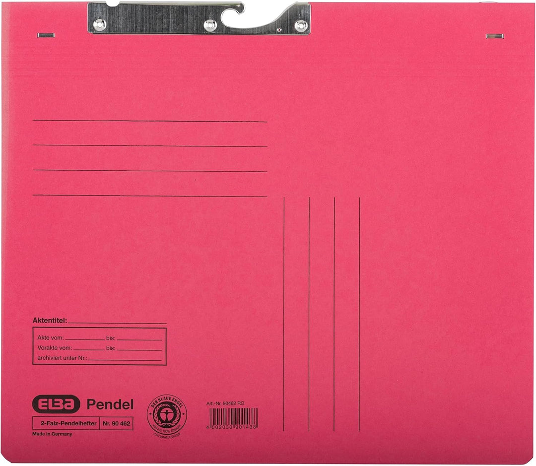 Elba Pendelhefter Zweifalz, A4, Kfm.-und Amtsheftung, Recycling, rot, 25 Stück rot Pendelhefter, Man