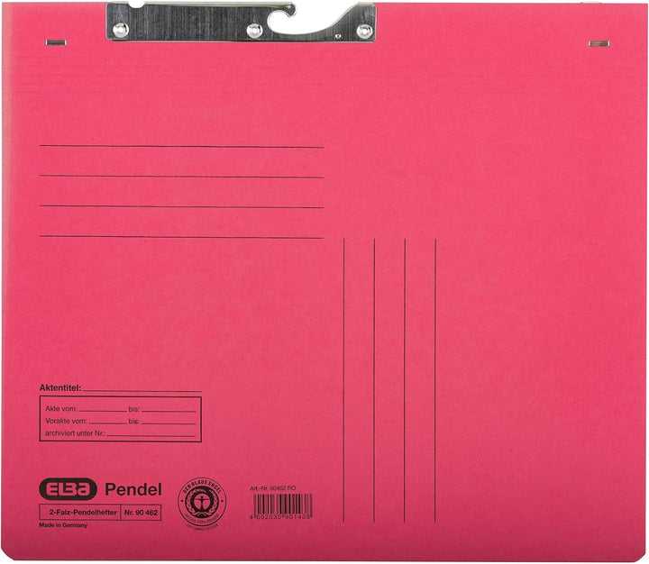 Elba Pendelhefter Zweifalz, A4, Kfm.-und Amtsheftung, Recycling, rot, 25 Stück rot Pendelhefter, Man