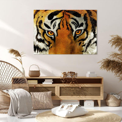 Bilder auf Leinwand 100x70cm Leinwandbild Tiger Tiere Natur Safari Gross Wanddeko Bild Schlafzimmer