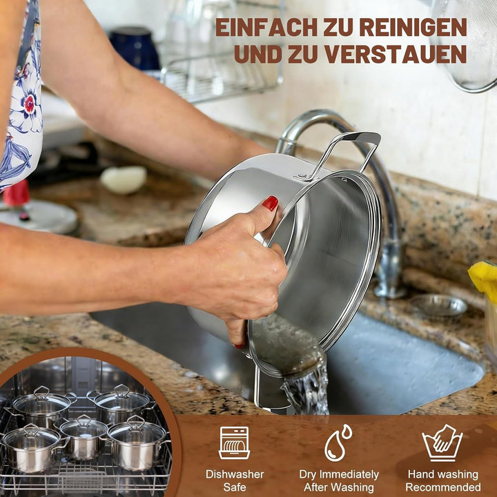 Topfset Induktion 10-Teilig, Topfset aus Edelstahl mit Glasdeckel | Induktions Töpfe set, für alle H