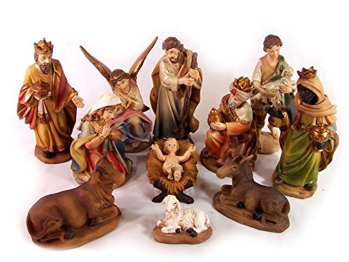 Krippenfiguren Set aus Polyresin, handbemalt. Markuskrippe. 11 TLG. 11 cm.