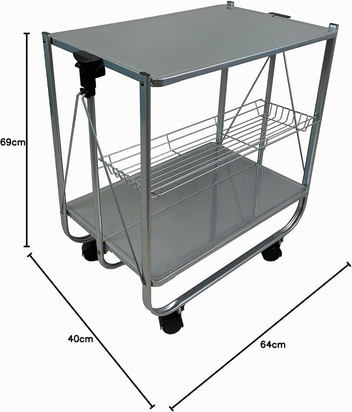 abc HOME | Servierwagen Klappbar Grau 70cm Hoch – Mobiler Küchenwagen mit Rollen – Platzsparende Din