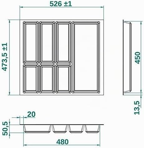 Orga-Box® IV UNIVERSAL Besteckeinsatz Besteckkasten silbergrau für 60er Schublade (473,5 x 526 mm)