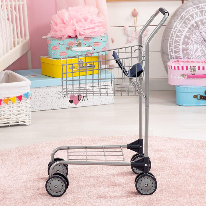 Bayer Design 75001AA Einkaufswagen Supermarkt Kinder, Silber, aus Metall, integrierter Sitz, Doppelr