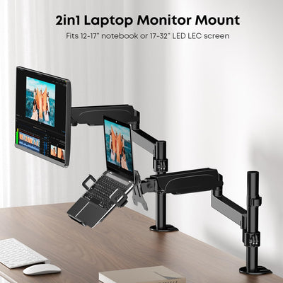 PUTORSEN Monitor Arm mit Laptop Halterung für 17 bis 32 Zoll LCD LED Bildschirm & bis zu 17 Zoll Not