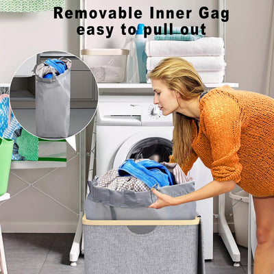 Wäschekorb mit Deckel 100L, Wäschesammler Gross schmal mit herausnehmbaren Wäschesack Laundry Basket