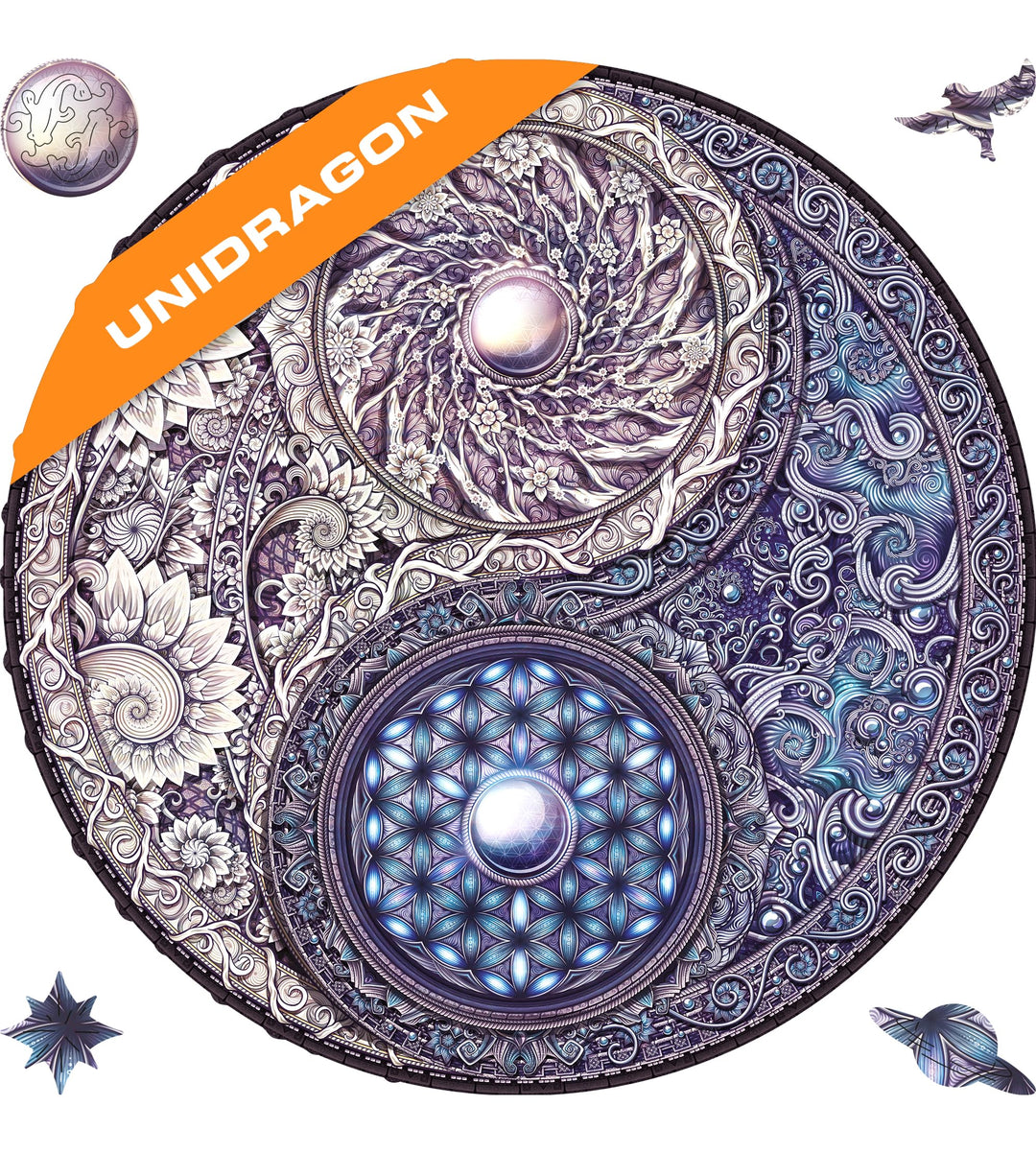UNIDRAGON Original Holzpuzzle — Mandala Overarching Opposites, 700 Teile, Royal Grösse 17.7x17.7 Zol