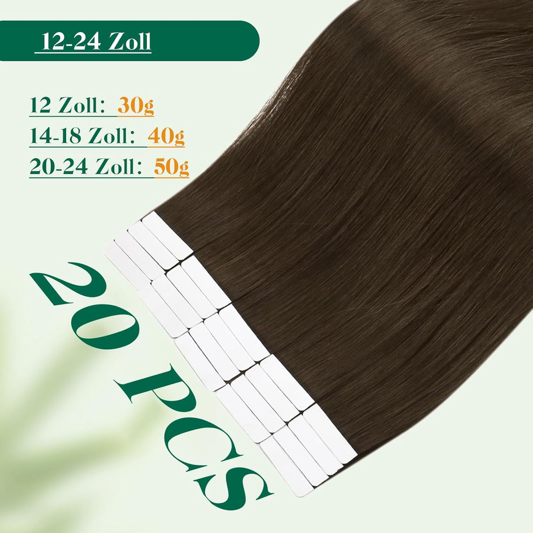 Easyouth Tape on Extension Echthaar Remy Extension Tape on Echthaar Farbe Dunkelste Braune 24 Zoll 5
