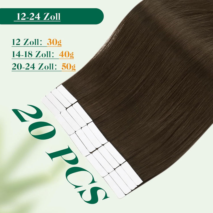 Easyouth Tape on Extension Echthaar Remy Extension Tape on Echthaar Farbe Dunkelste Braune 24 Zoll 5