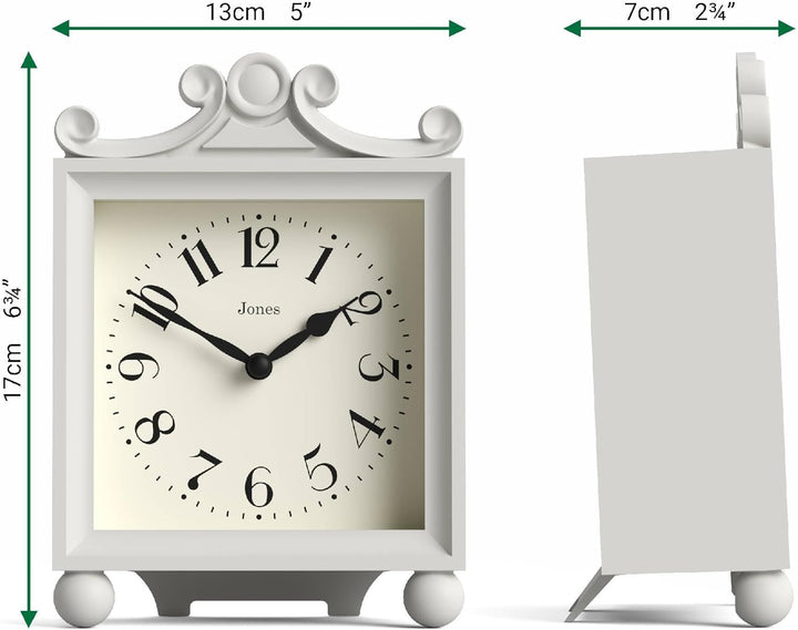 JONES CLOCKS® Parlour Kaminsims Uhr | Klassische Kutschenuhr | Hellgrau | Elegantes quadratisches de