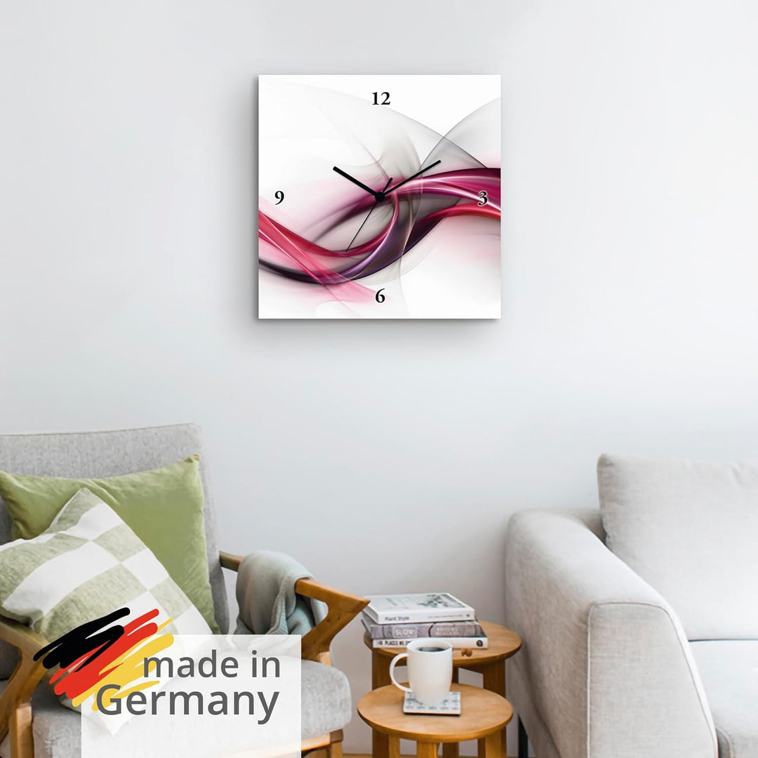 ARTLAND Wanduhr ohne Tickgeräusche Leinwand Quarzuhr 30x30 cm Quadratisch Lautlos Design Welle Abstr