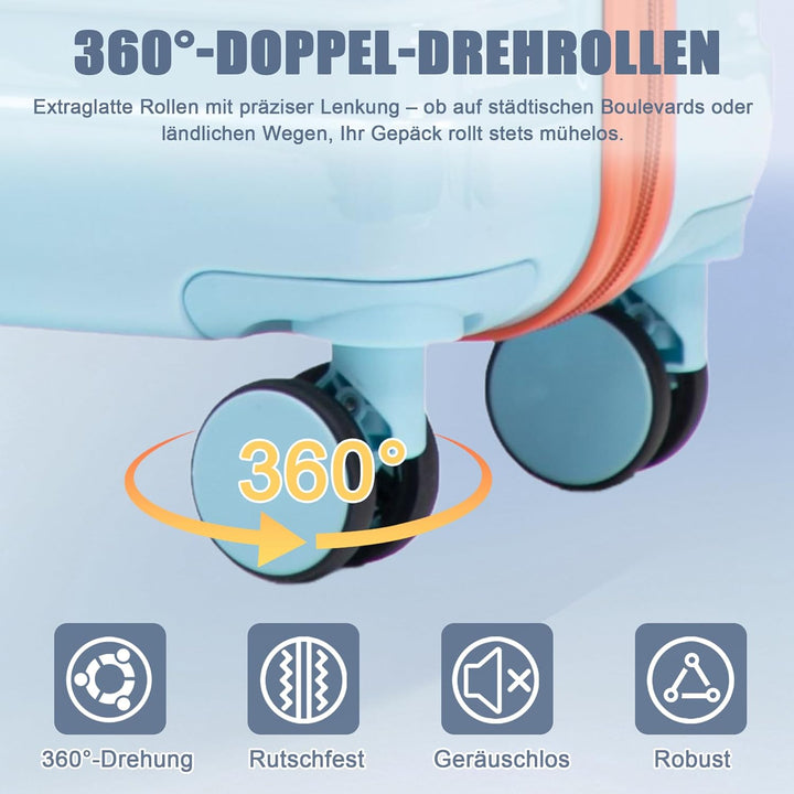 Hartschalen-Koffer Trolley Handgepäck Rollkoffer, Reisekoffer Set mit 4 Rollen, 4er Gepäckset, Blau
