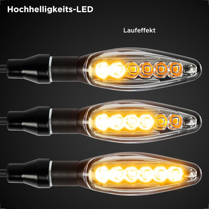 evermotor Universal 12V 4 Stück E32 LED Motorrad Laufeffekt Blinker Aluminiumschale mit schöner Ober