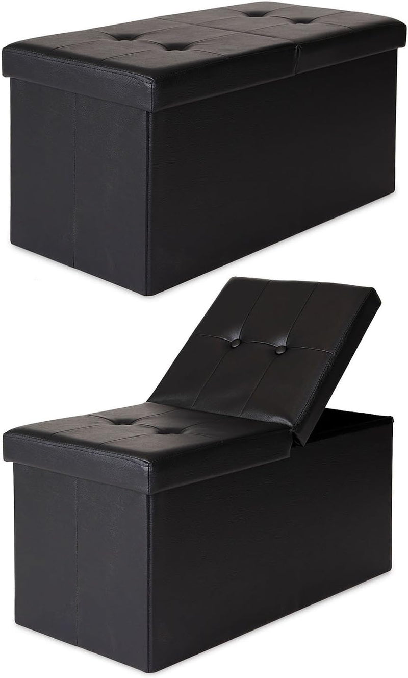 dibea Sitzbank mit Klappdeckel 76x38x38 cm, Kunstleder schwarz, Kunstleder Schwarz