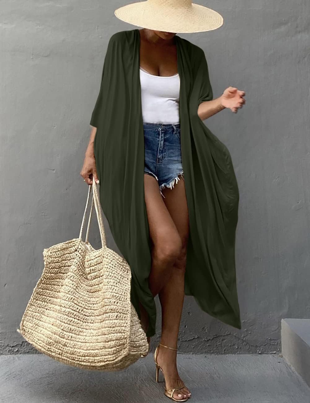 Bsubseach Damen Lange Strand Strandponcho für Bademode Sexy Bikini Beach Kimono Strickjacke A-armee