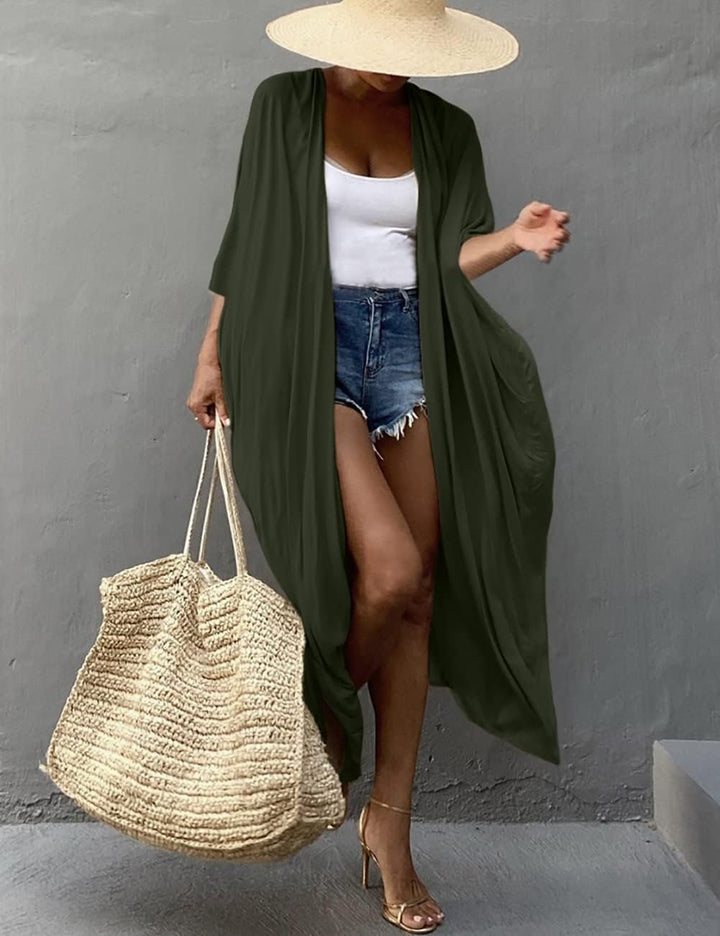Bsubseach Damen Lange Strand Strandponcho für Bademode Sexy Bikini Beach Kimono Strickjacke A-armee