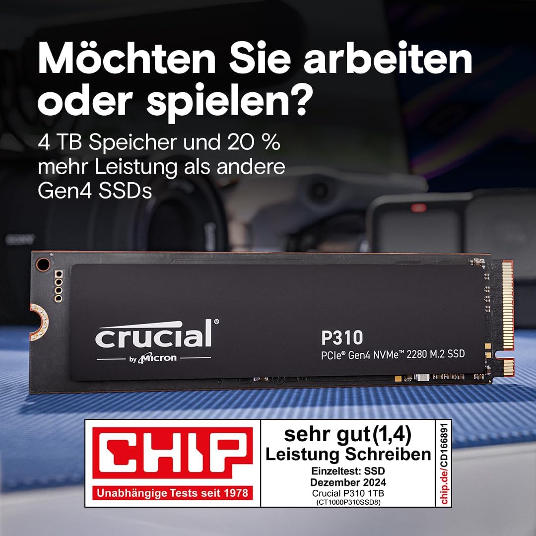 Crucial P310 SSD 1TB M.2 2280 PCIe Gen4 NVMe Interne SSD, bis 7.100 MB/s, Laptop und Desktop PC komp