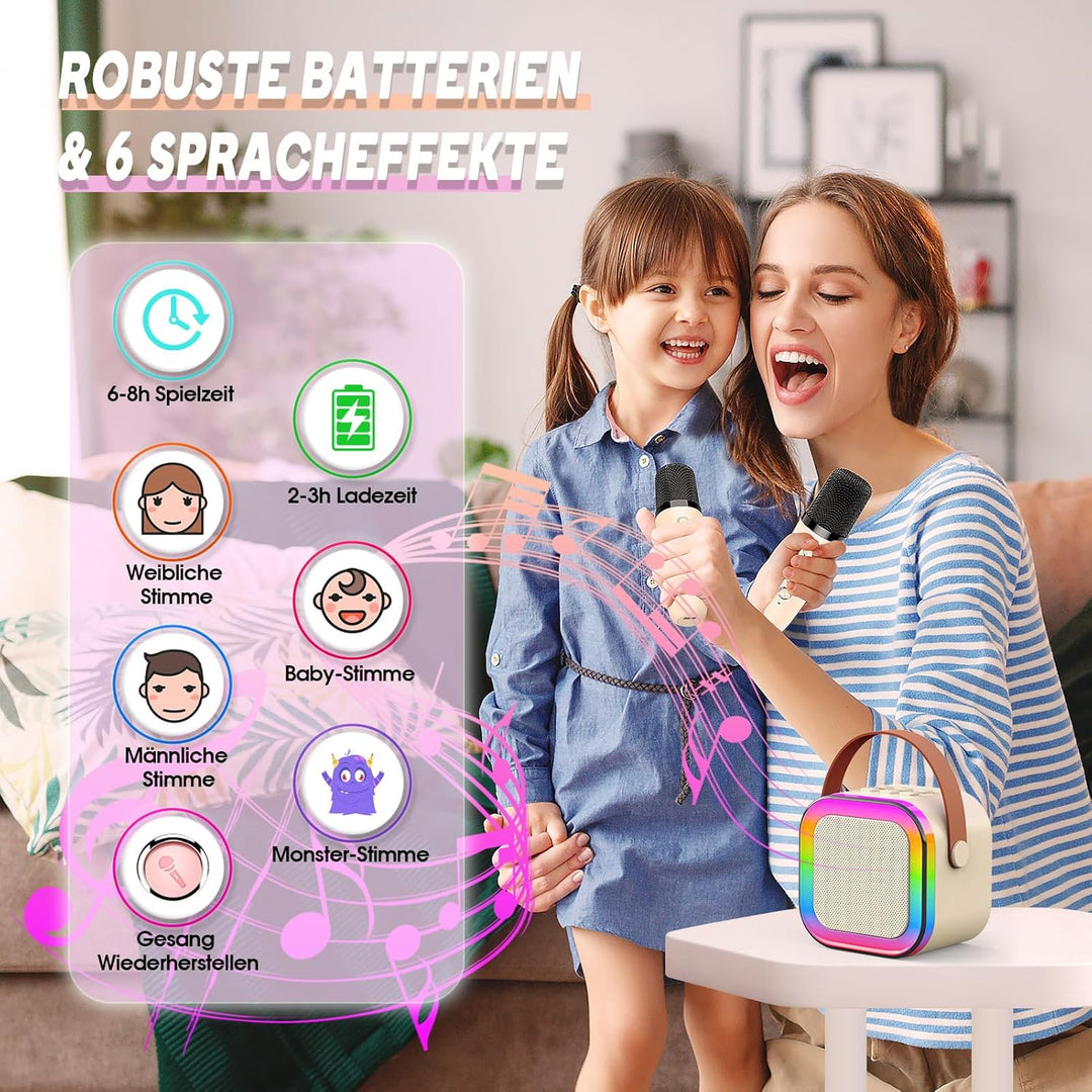 Kinder Geschenke Spielzeug für 3-12 Jahre, Tragbarer Karaoke Maschine mit 2 Bluetooth Karaoke Mikrof