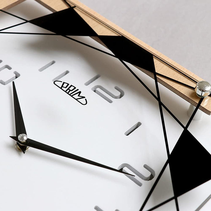 PRIM Modern White Wooden Wall Clock - Wanduhr 30CM, Moderne quadratische Wanduhr. Holzwanduhr mit Mu